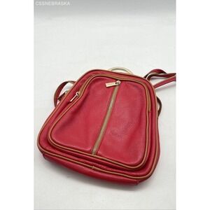 Valentina Pebble double entry Dome‎ backpack with gold handle genuine leather